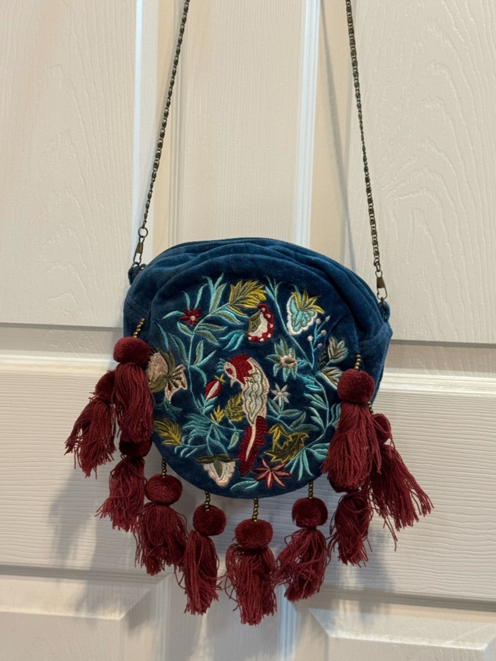 Curations Embroidered Velvet Bird Crossbody Bag Tassel Boho